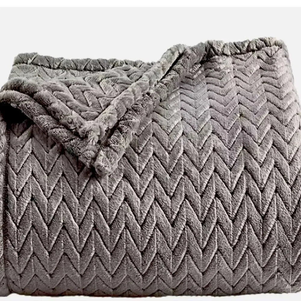 The Big One Plush Throw Blanket Grey Chevron Textured Soft 60